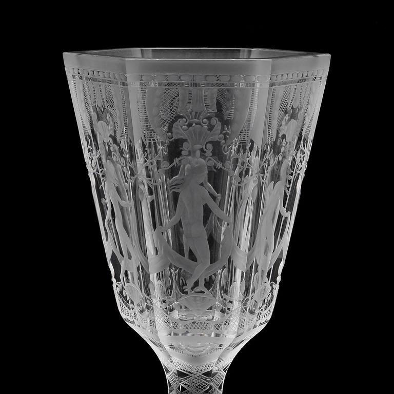 POKAL, glas, "Sex Gracer" Simon Gate, Orrefors, daterad 1979.