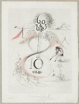 SALVADOR DALÍ,  hand coloured etching on Japon paper, signed in pencil and numbered EA, 1967.