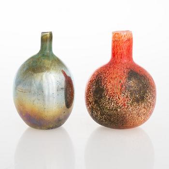 OIVA TOIKKA, two bottles signed Oiva Toikka Nuutajärvi Notsjö.