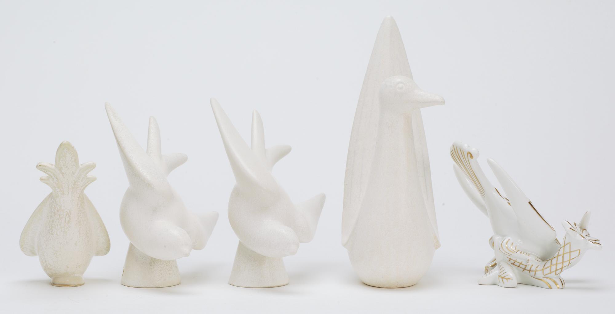 A set of five Gunnar Nylund stoneware figures of birds, Rörstrand.