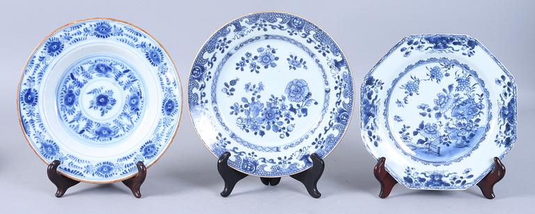 PARTI TALLRIKAR, 6 st, porslin och fajans, Kina och Holland, 1700/1800-tal.