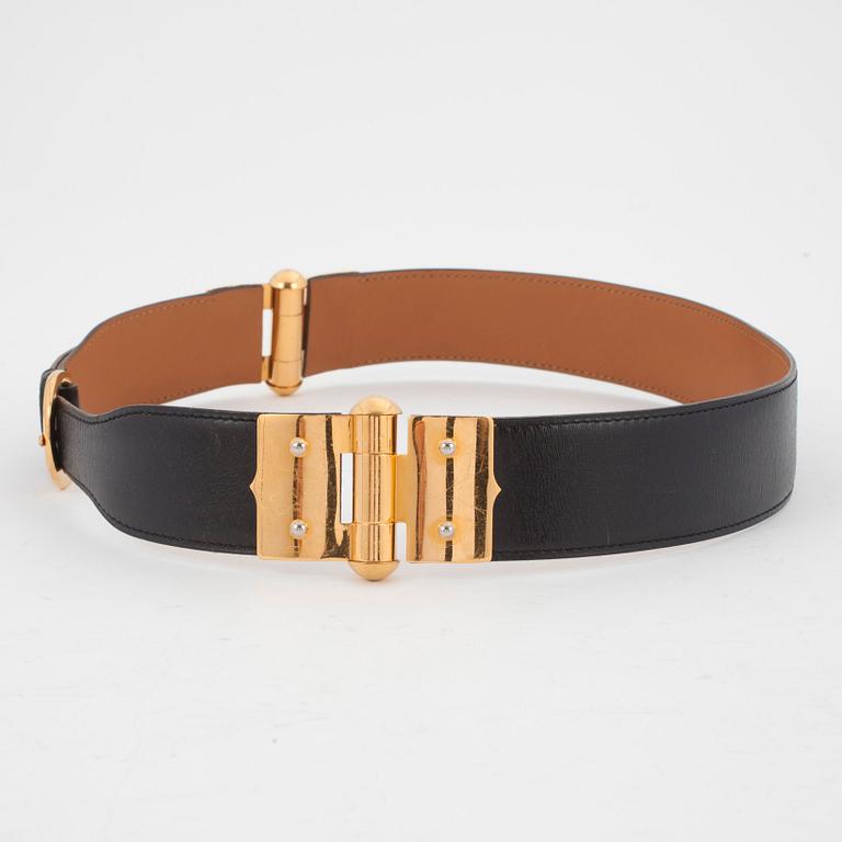 HERMÈS, a black leather belt, "Ceinture",