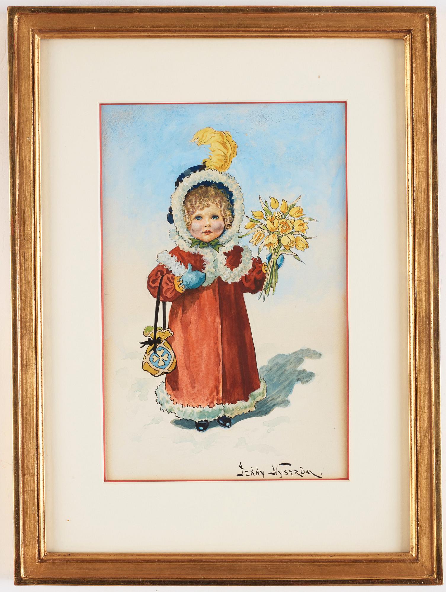 Jenny Nyström, Girl with bouquet of flowers.