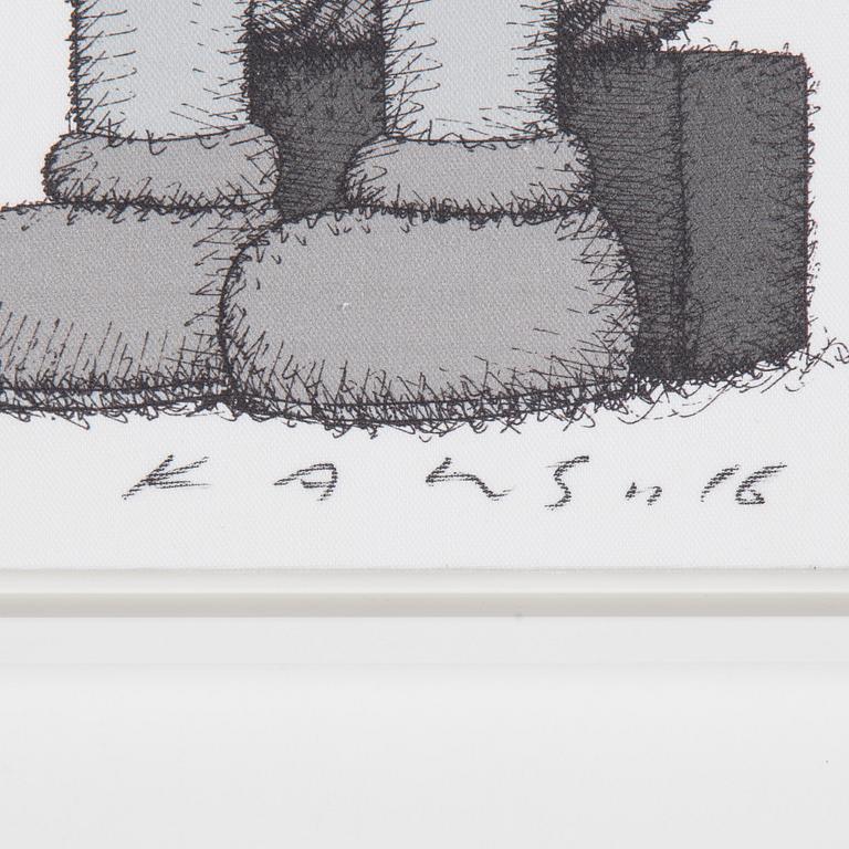 KAWS, tryck på duk, tuschsignerad och daterad - 16.