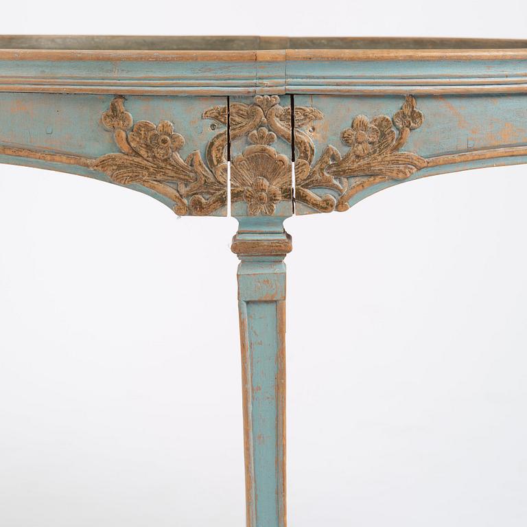 A blue painted Gustavian table, 18th century.