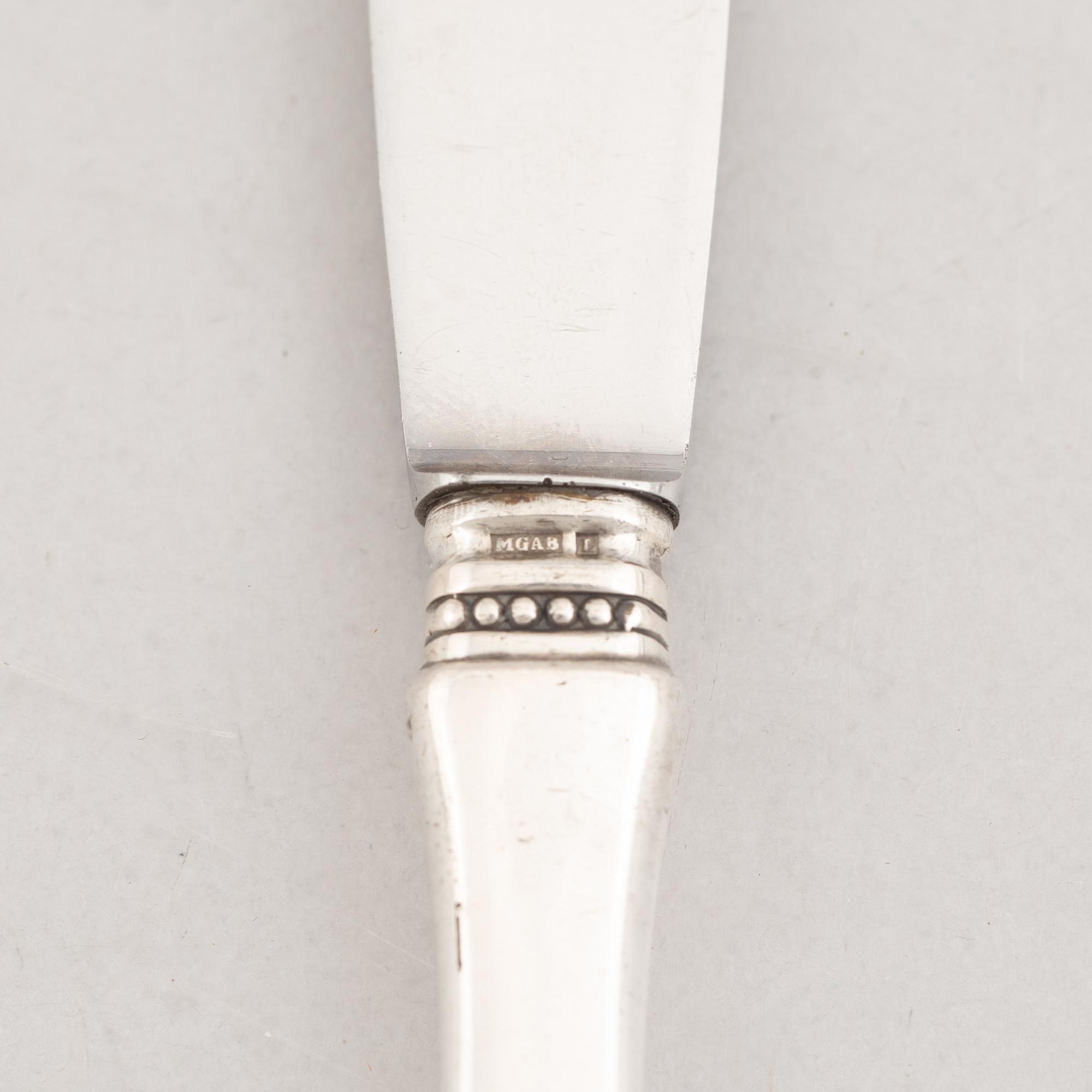 Eric Löfman, bordsknivar, 6 st, silver, modell Uppsala, KG Markströms, Lidköping 1965-1979.