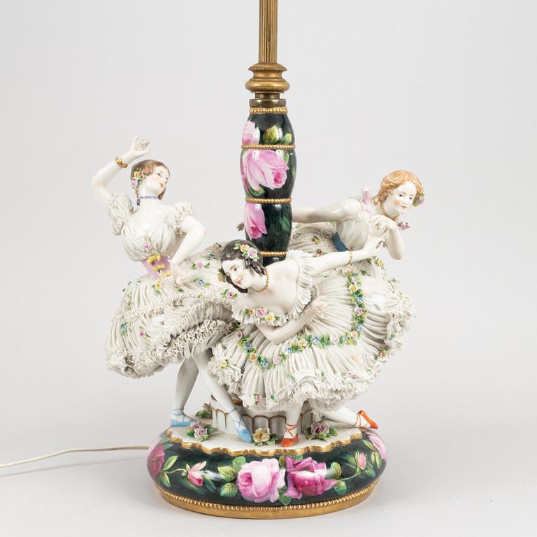 A porcelain table lamp, probably Germany, early 20th Century.