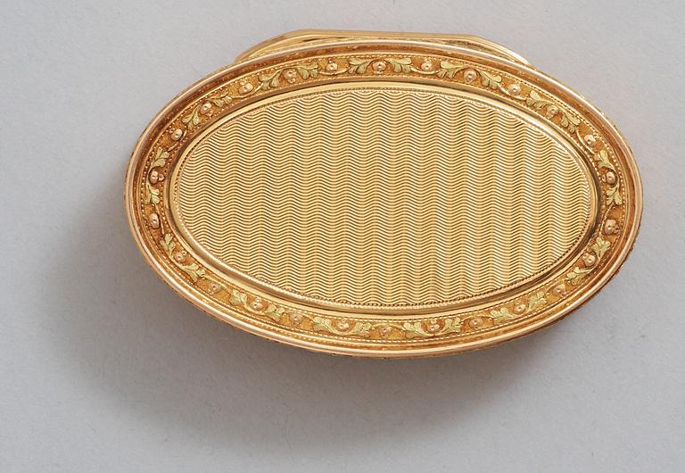 A Swedish 18th century gold-box en trois couleurs , makers mark of Friedrich Fyrwald, Stockholm 1788.