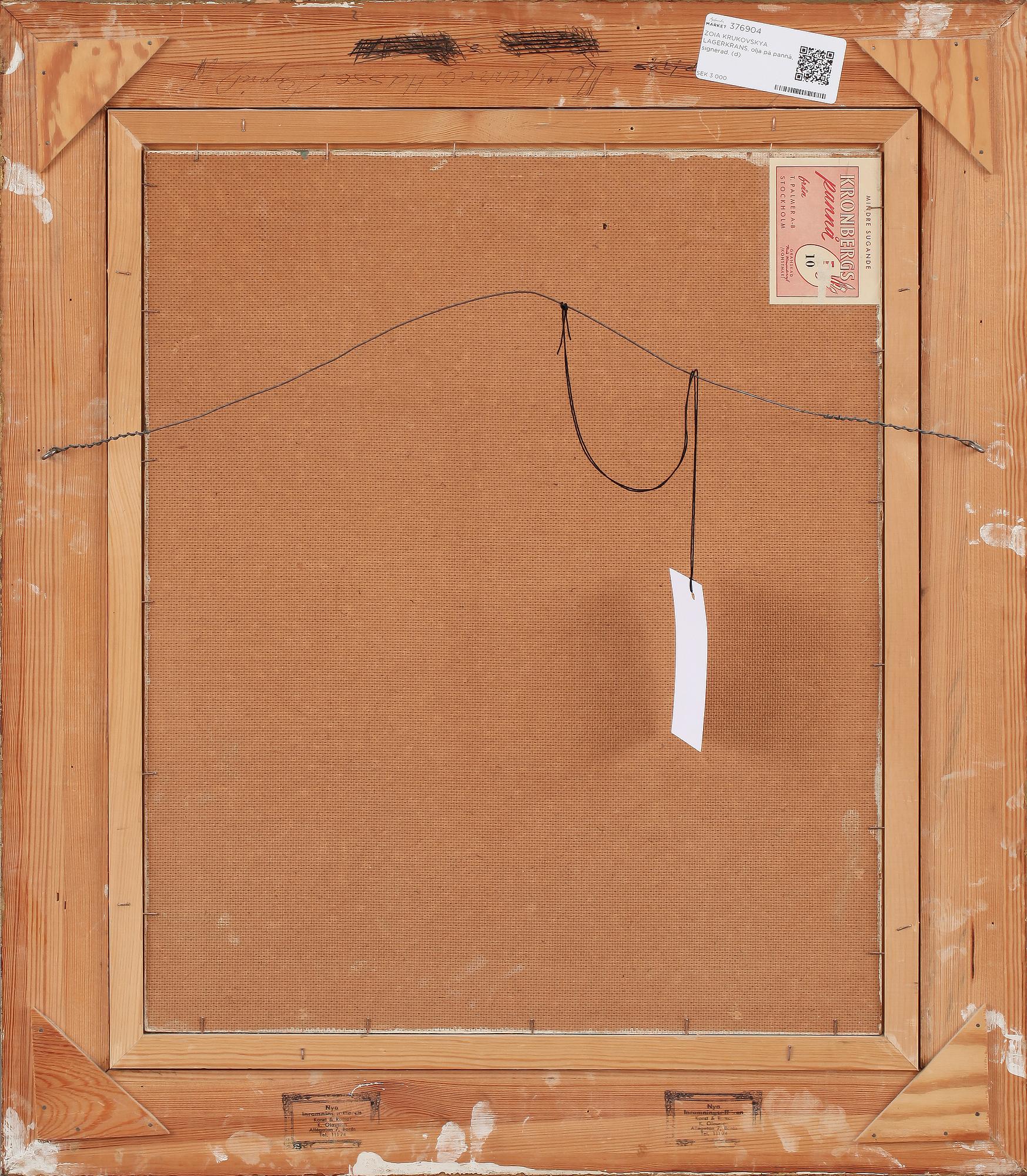 ZOIA KRUKOVSKYA LAGERKRANS, olja på pannå, signerad.