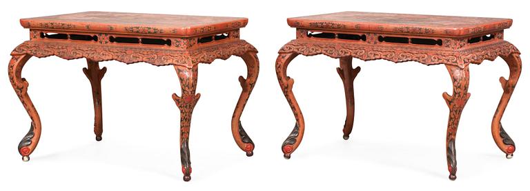 Two incised red lacquer tables, 18th/19th Century.