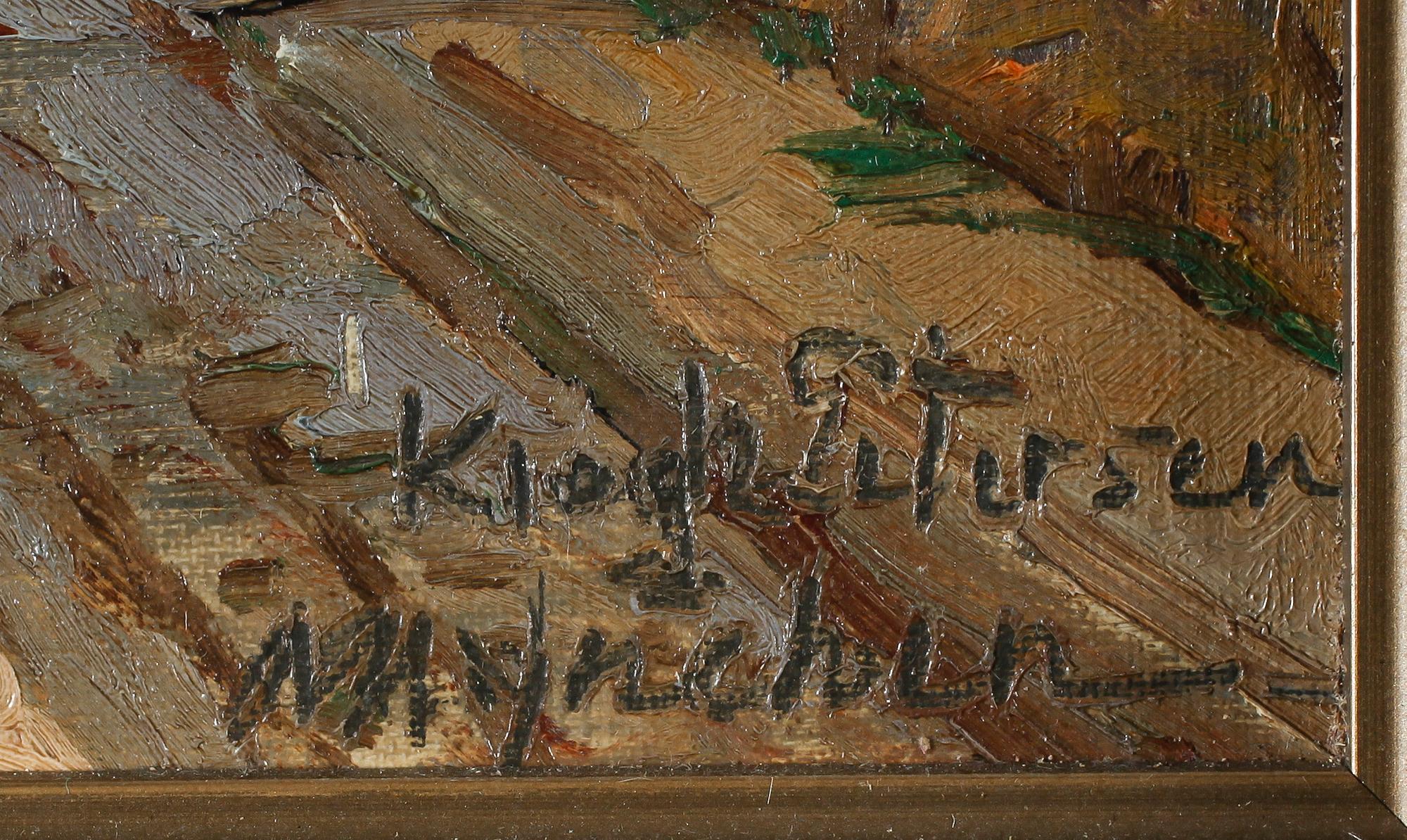 KROGH PETERSEN, 2 st, olja på pannå, signerade.