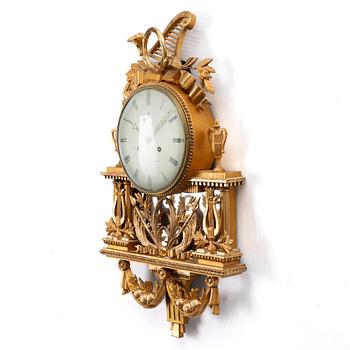 Wall-mounted clock, gilt, dial signed Wilhelm Pauli, Stockholm (active 1795–1816).