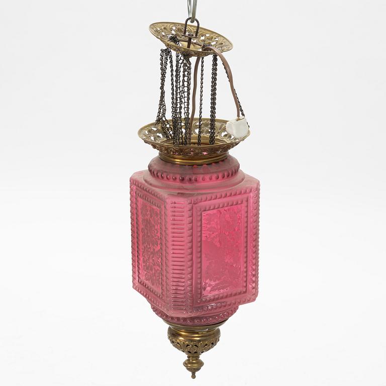 A glass ceiling lamp, around 1900.