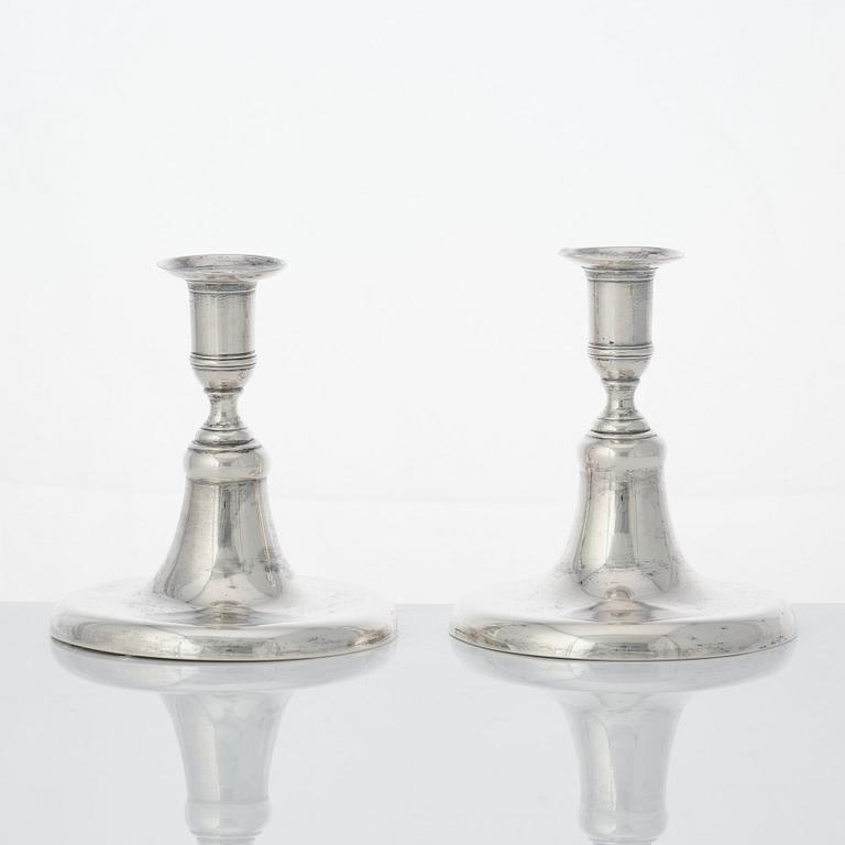 A pair of Swedish Gustavian silver candlesticks, mark of Johan Steinfort, Stockholm 1773.