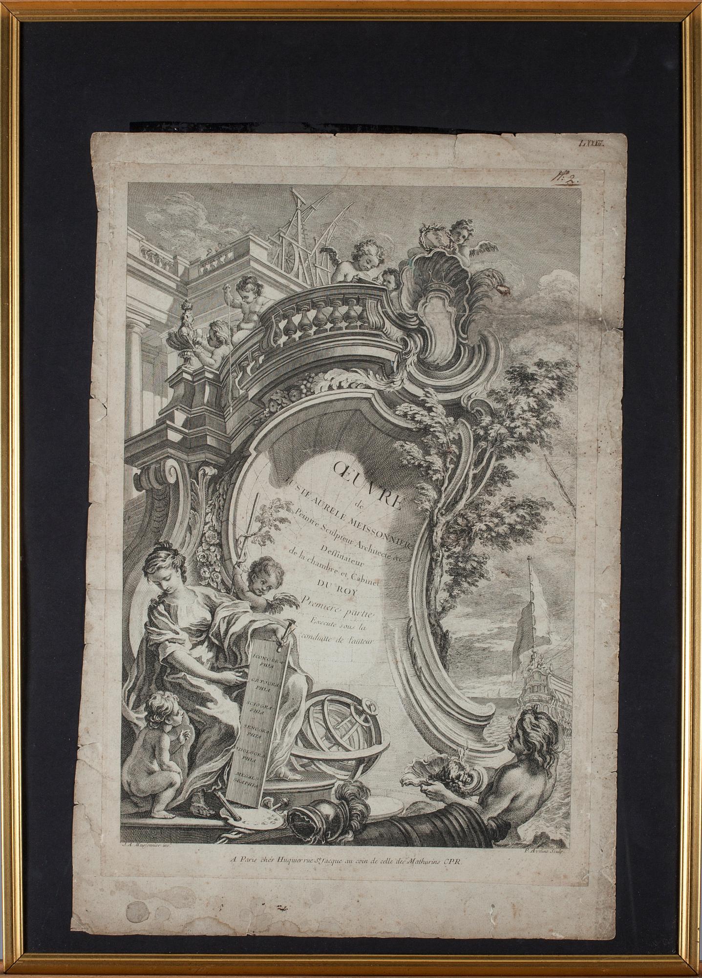 Justin Aurèle MEISSONIER, efter, kopparstick, 1700-tal.