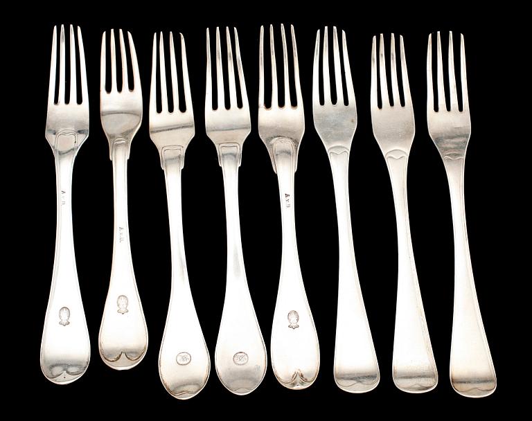 GAFFLAR, 8 st, silver, bla 1797. Tot vikt 480 g.