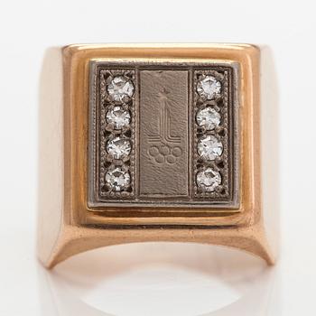 A14K gold ring, with single-cut diamonds totalling approximately 0.24 ct. Soviet Union.