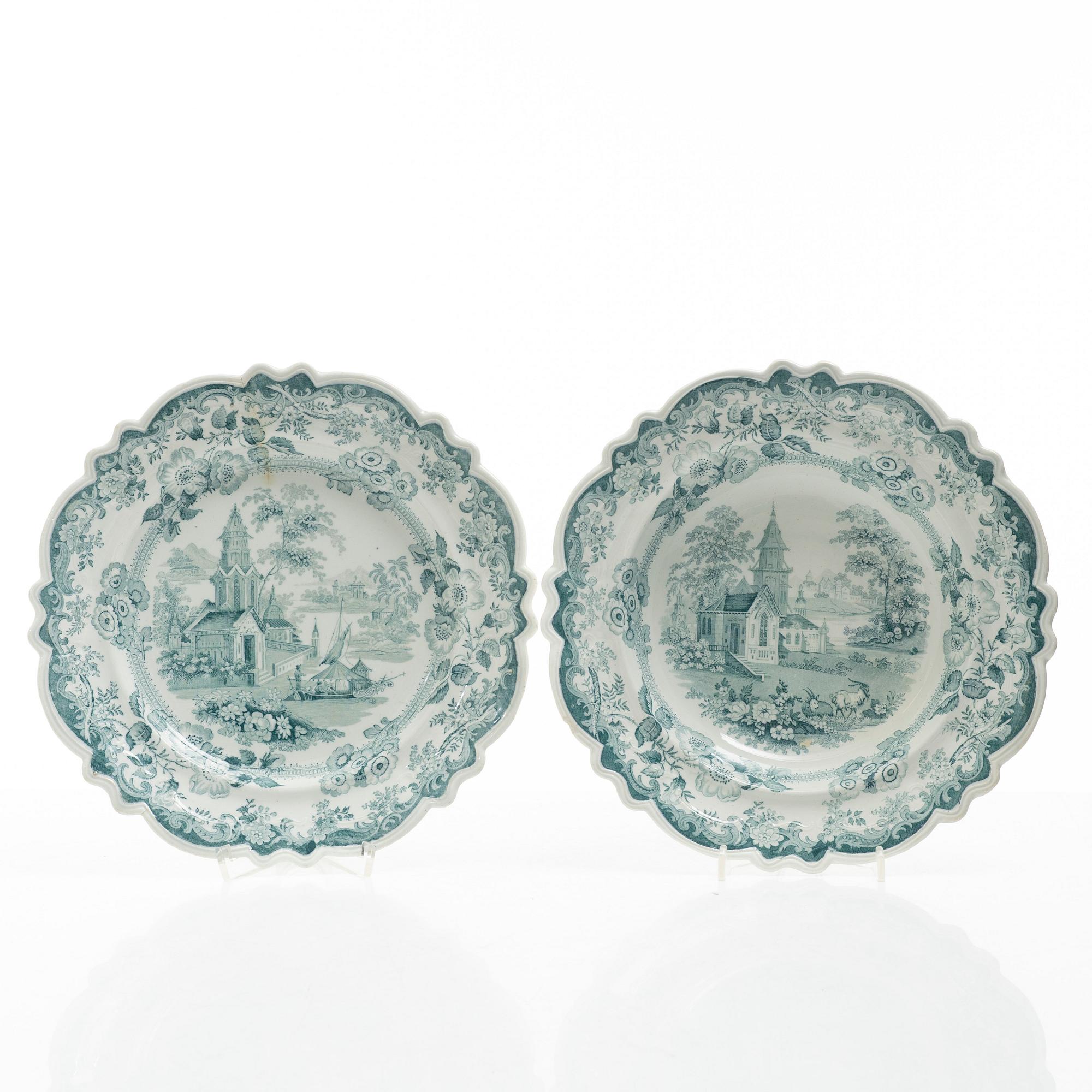 Fourteen "Priory" plates, England, late 19th century.