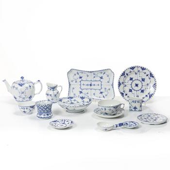 Royal Copenhagen, A 22 piece tea set, half laced and fukll laced, "Musselmalet", Denmark.