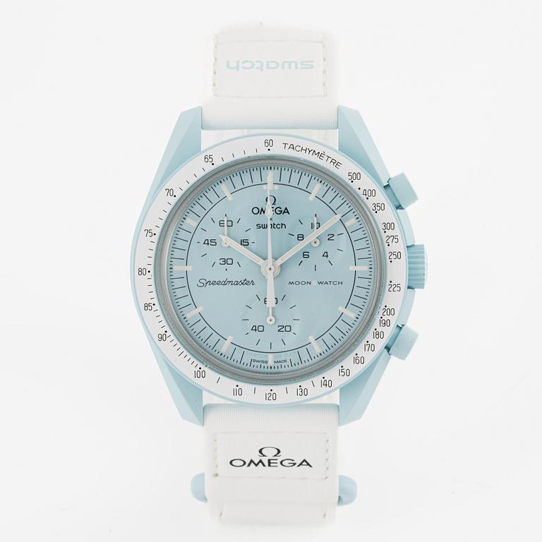 Swatch/Omega, MoonSwatch, Mission to Uranus, chronograph, wristwatch, 42 mm.