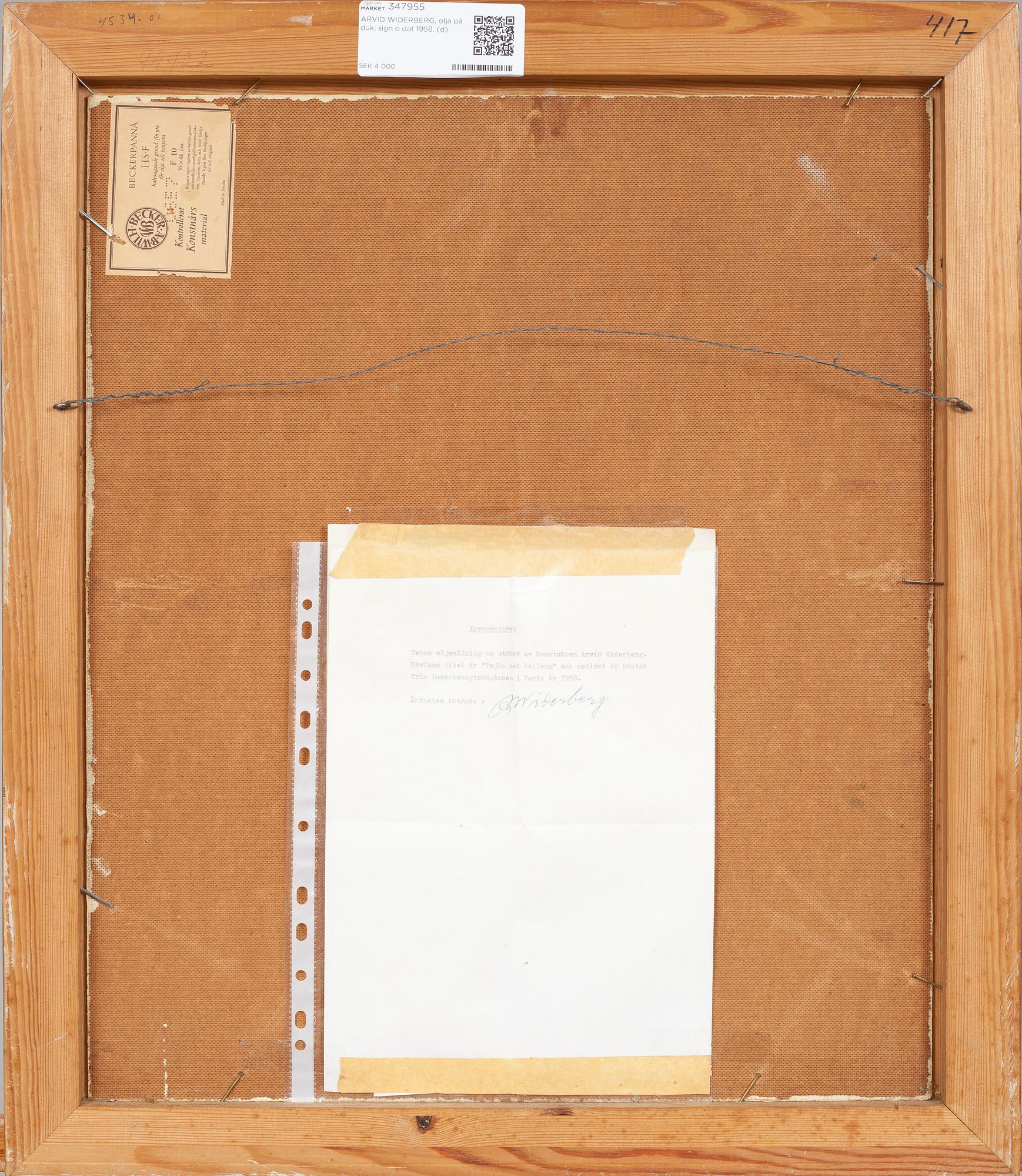 ARVID WIDERBERG, olja på duk, sign o dat 1958.