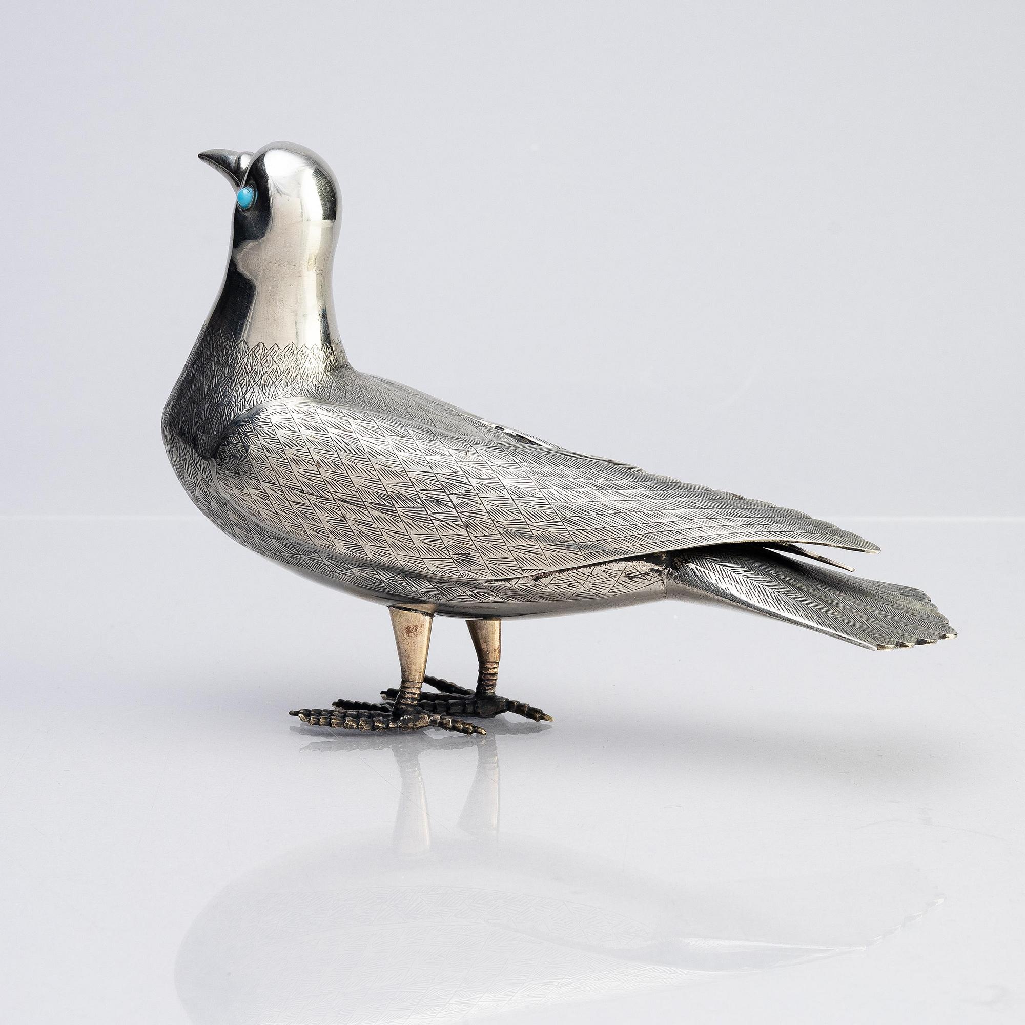A Persian silver pigeon, the Qajar dynasty (1789–1925).