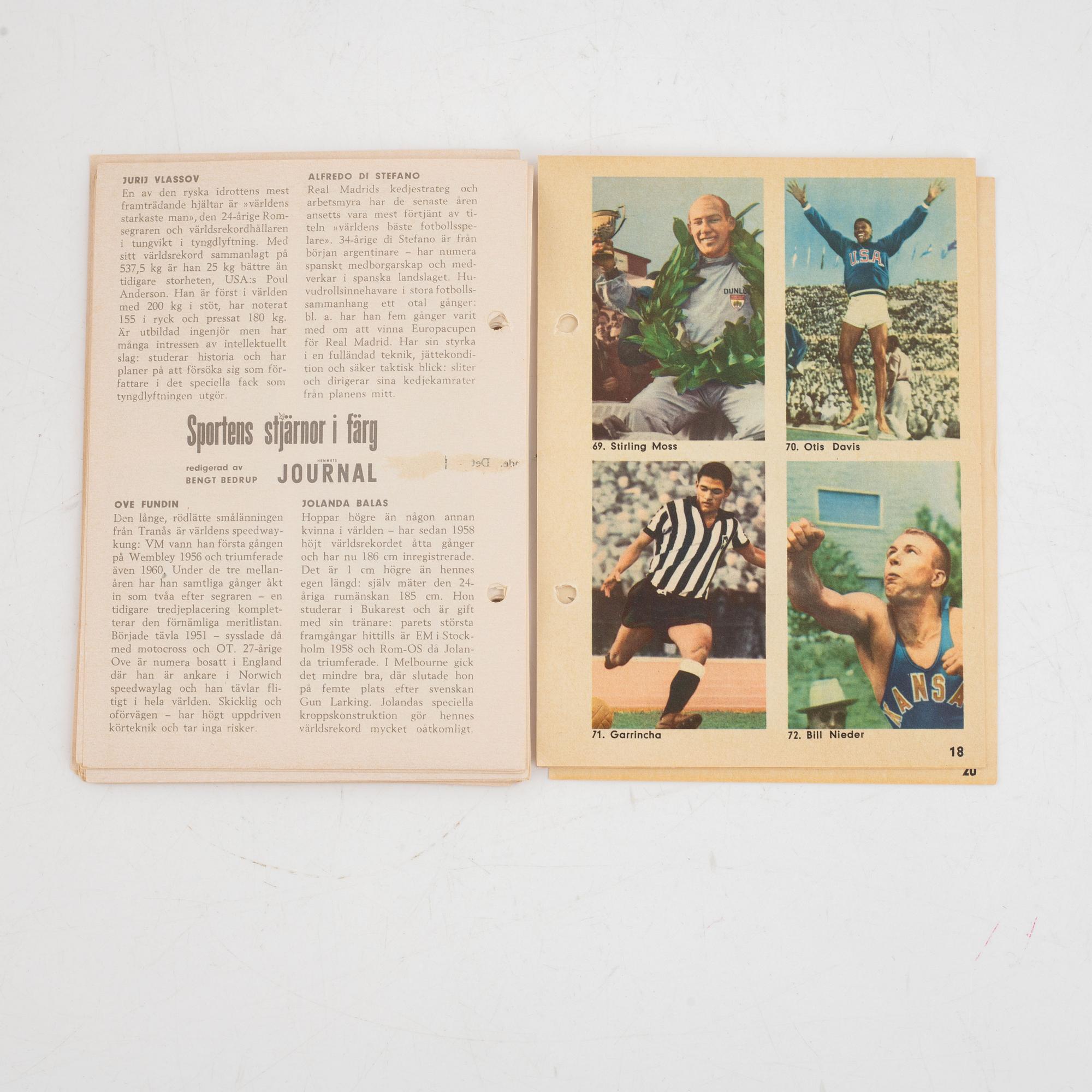 Idolkort, "Sportens stjärnor", bl a Cassius Clay, Nacka Skoglund mfl Hemmets Journal, 1960-tal.