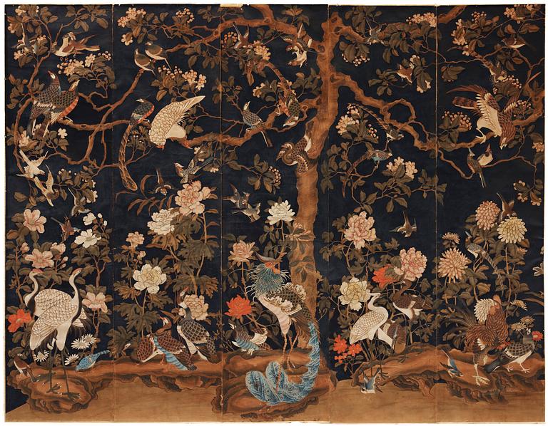 A Chinese wall paper, gouache on paper, Qing dynasty (1644-1912).