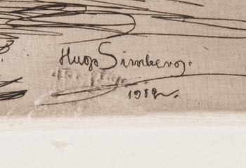 HUGO SIMBERG, viivasyövytys ja kuivaneula, laattasigneerattu ja merkattu "efter fotogr.1902".