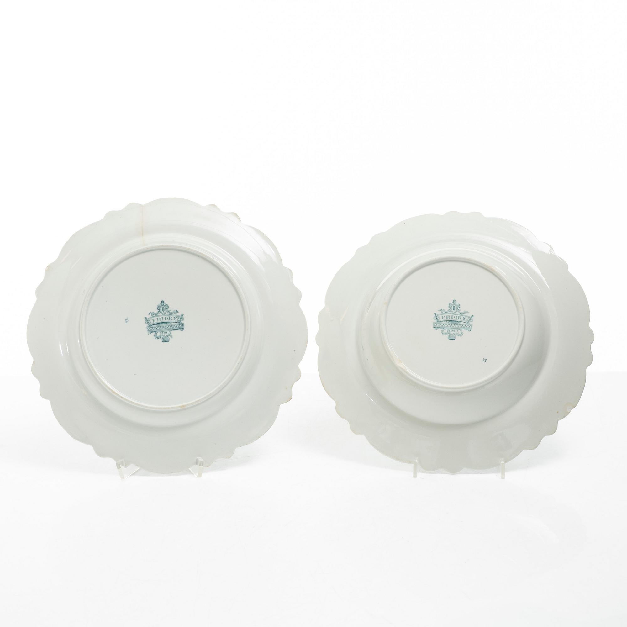 Fourteen "Priory" plates, England, late 19th century.