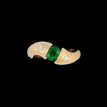 346. A tsavorite, 1 ct, and brilliant cut diamond ring, tot. 0.20 cts.