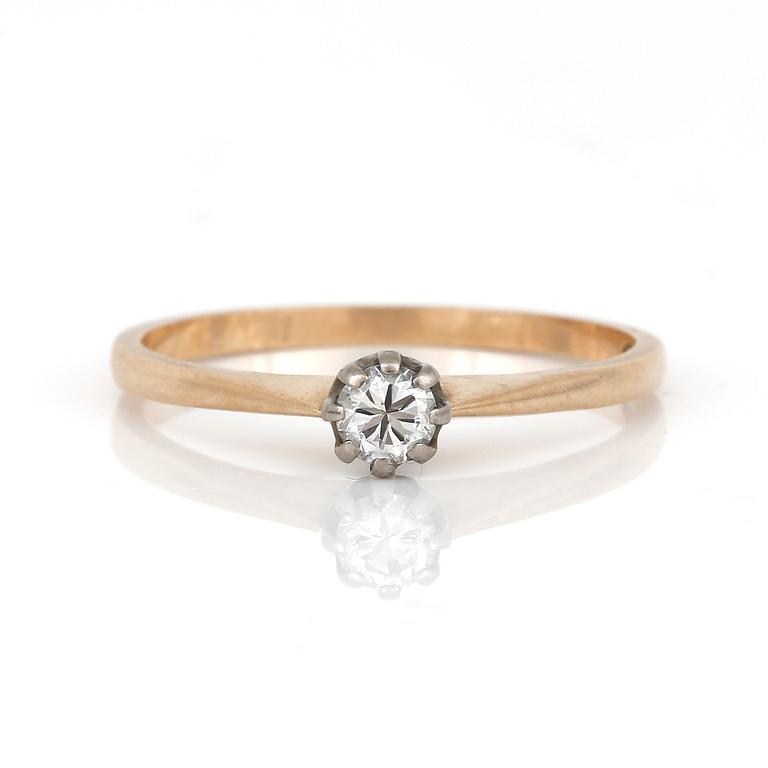 RING, 14K guld med briljantslipad diamant, ca 0,18 ct, Finland, 1998. Vikt 2,28 g.