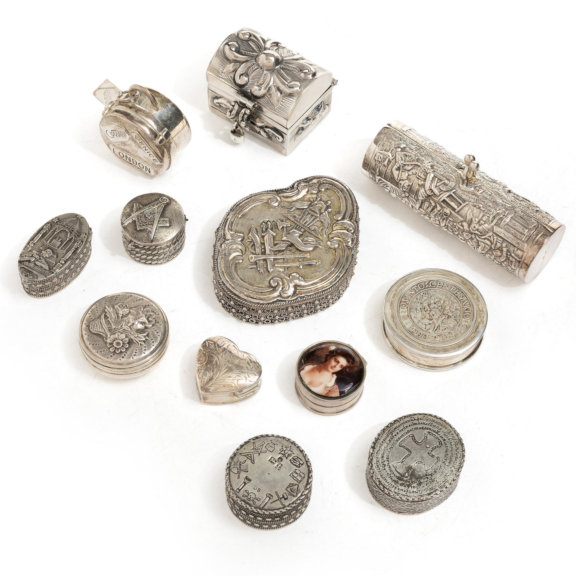 Boxes, 12 pcs, silver, including Birmingham year 2000.