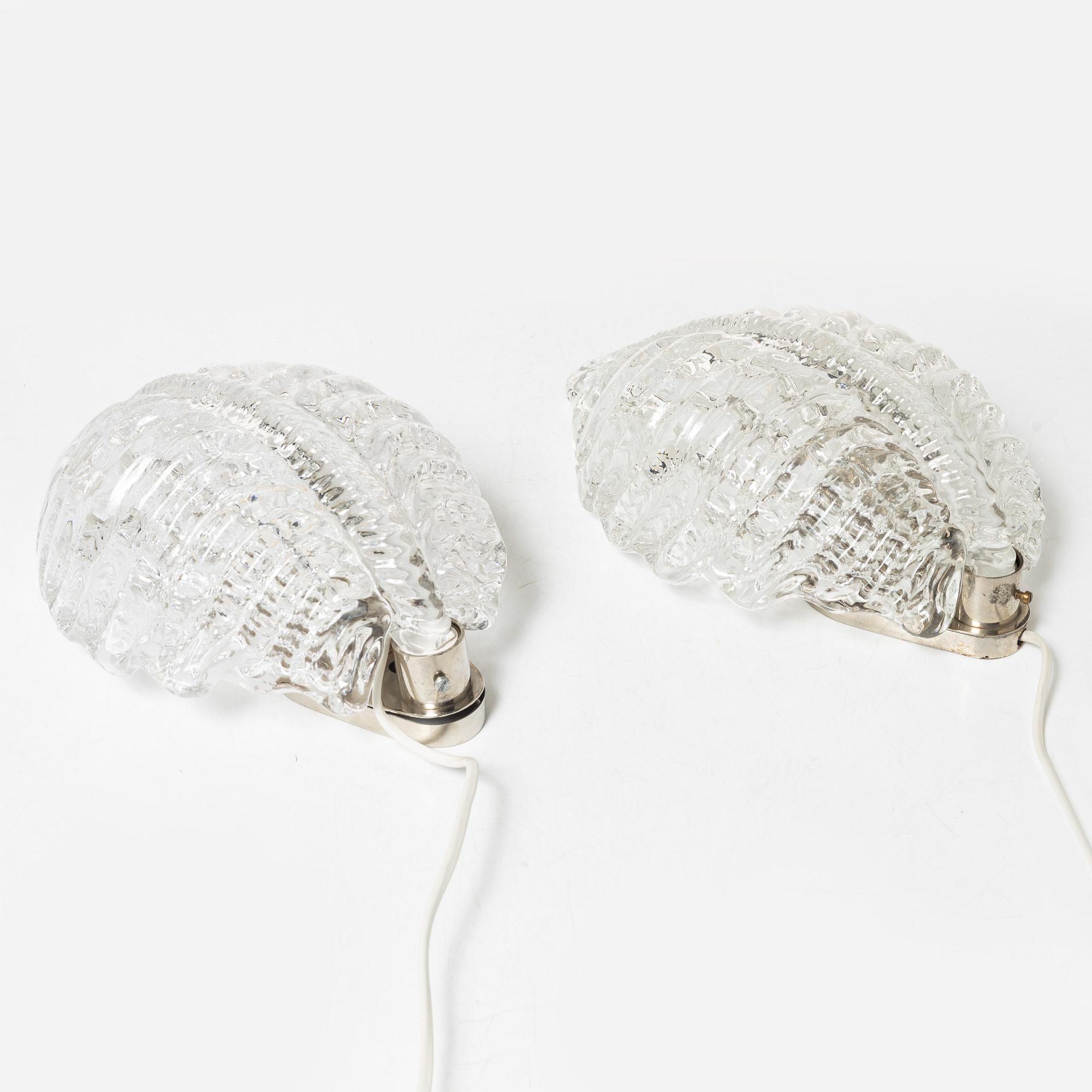 Fritz Kurz, vägglampor, ett par, modell "KD 924", Orrefors, 1950-60-tal.