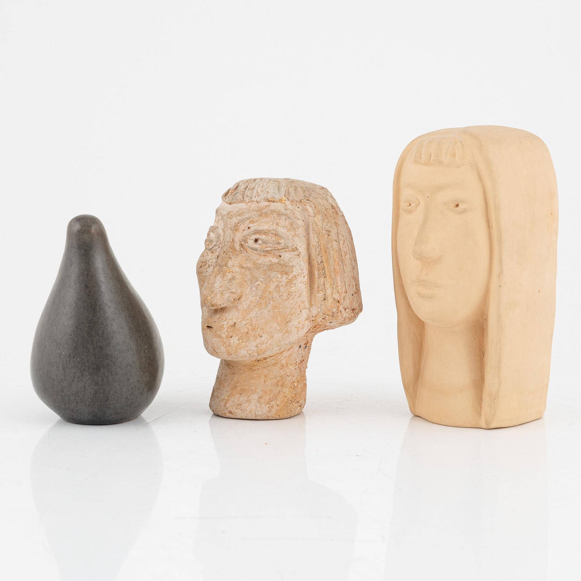 Åke Holm, three earthenware figurines, signed.