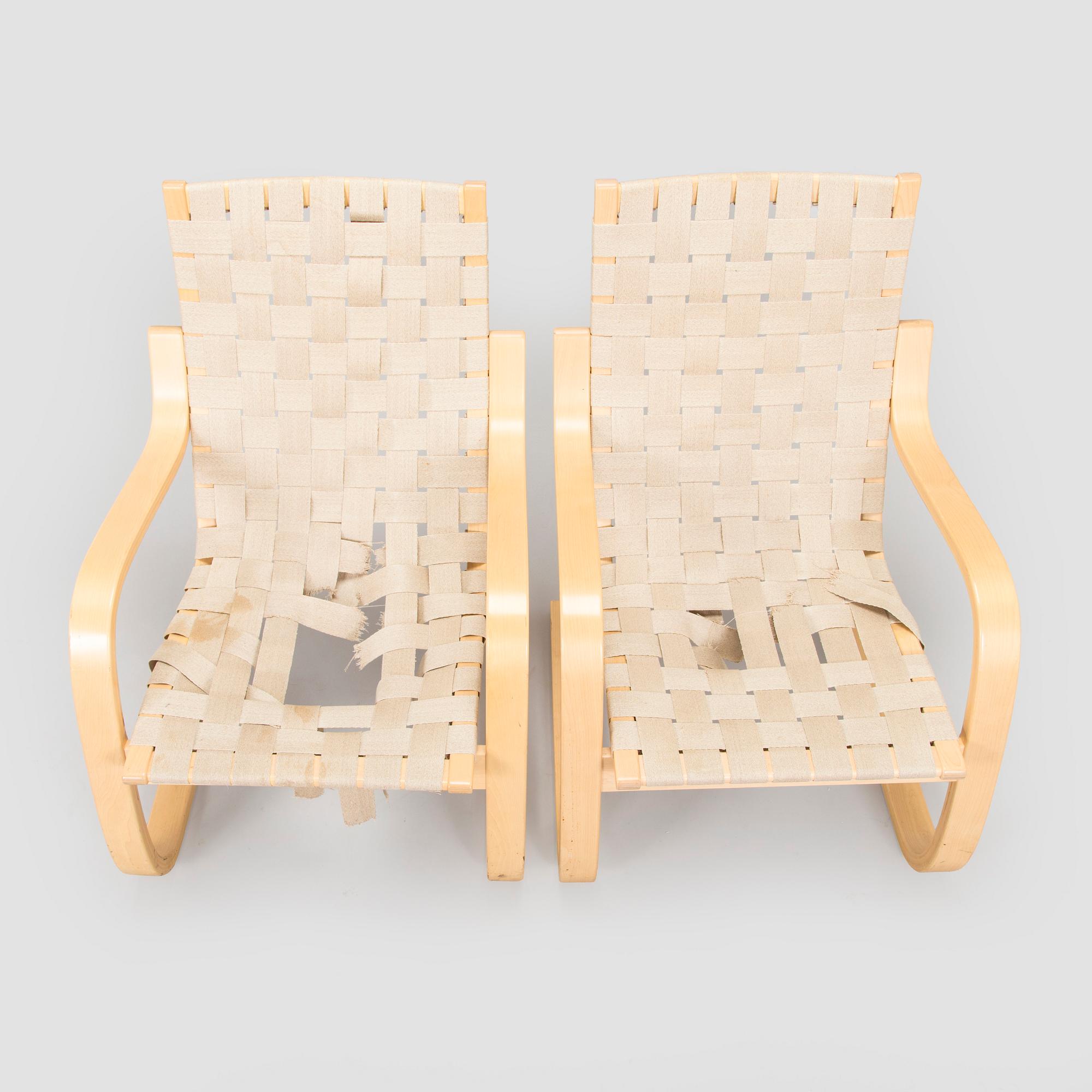 Alvar Aalto, fåtöljer, ett par, modell 406 för Artek 1900-talets slut.