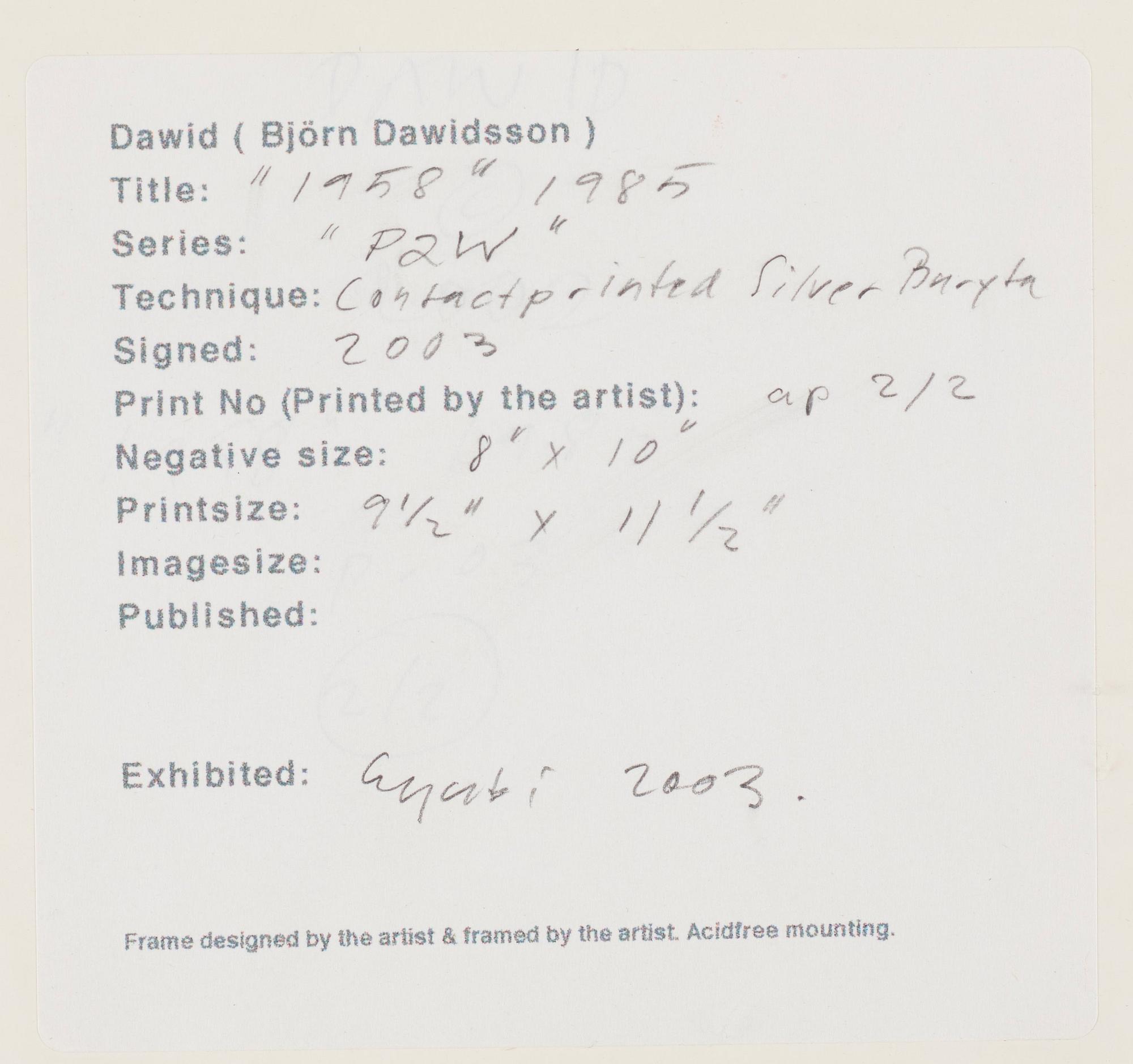 Dawid (Björn Dawidsson), "1958", from the series PW2, 1985.