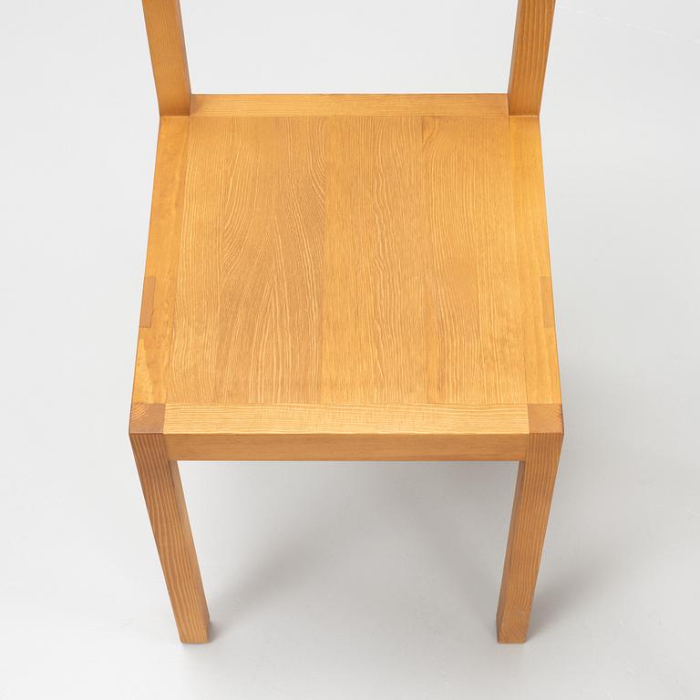 A set of four signed stained pine 'Bracket Chairs' by Frederik Gustav for Frama, Copenhagen 2023.