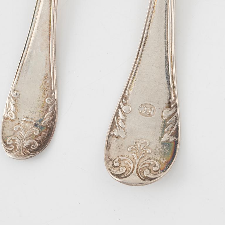 Bestick, 18 st, silver, modell gammal fransk, Sverige 1848-69, bl a JM Corth, Nyköping.
