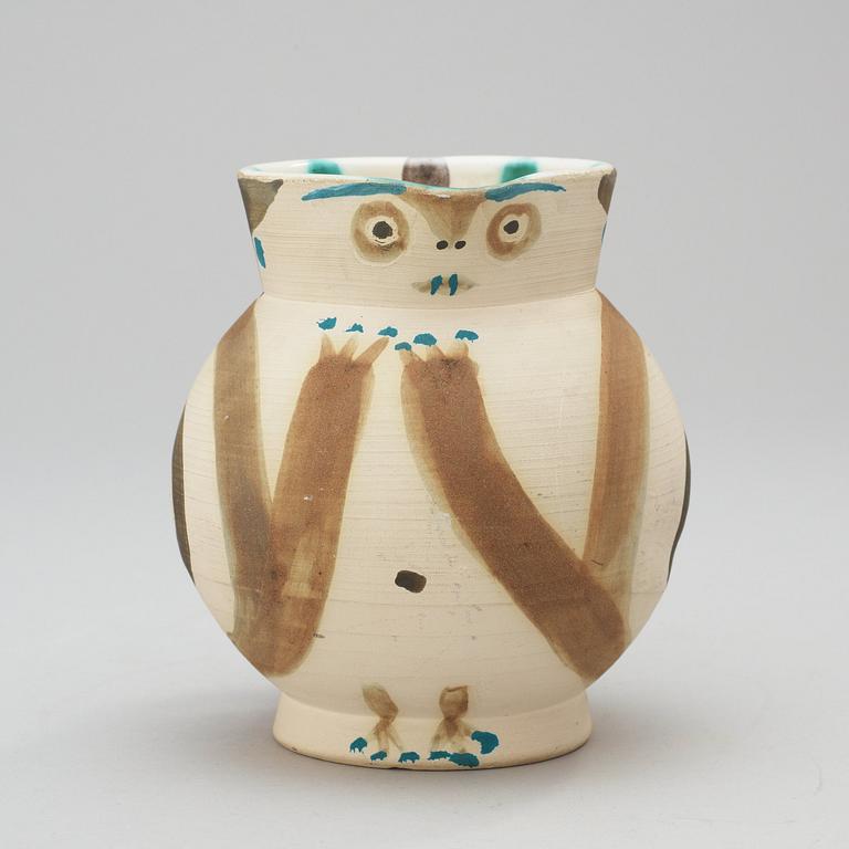 A Pablo Picasso 'Petite chouette' faience pitcher, Madoura, Vallauris, France.