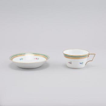 Six porcelain tea cups and six porcelain small plates from Ernst Wahliss Porzellanwarenhaus in Vienna, 20th century.