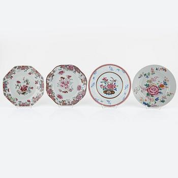 Twelve Famille Rose plates and two small plates, China, Qianlong (1736-95).