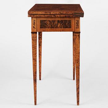 A late Gustavian burr-alder cards table, Mälardalen, late 18th century.