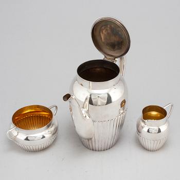 A three-piece silver coffee service from GAB, Stockholm, 1920-1.