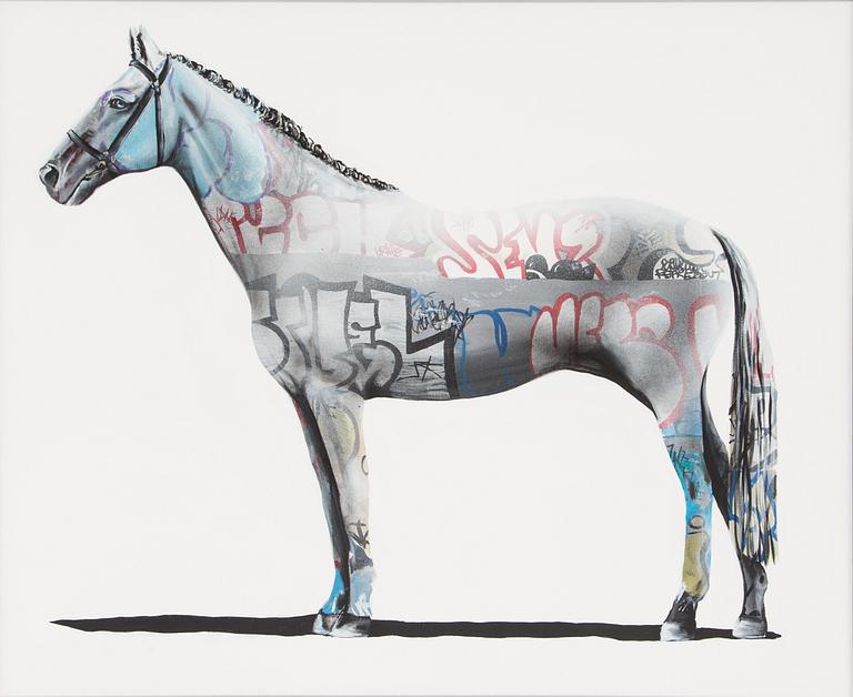 SHAI DAHAN, "Graff Equestrian", mixed media on canvas, signed and dated on verso, 2016.