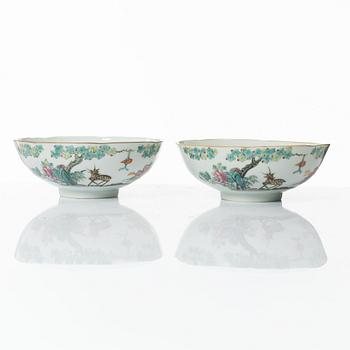 Skålar, sex stycken samt fat, sex stycken, porslin, Kina, sen Qingdynasti / 1900-tal.