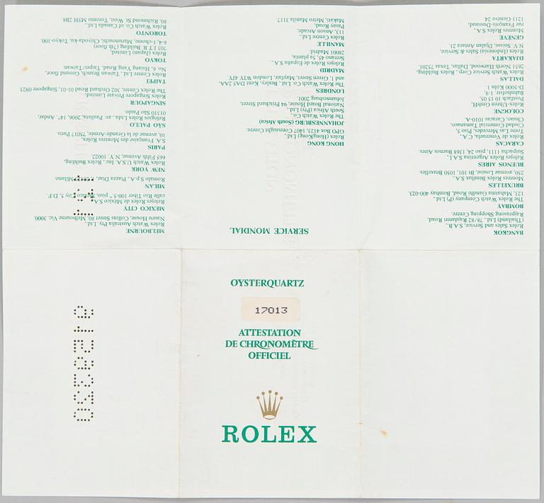 Rolex, Oysterquartz, Datejust, "Diamond Dial", wristwatch, 36 mm.