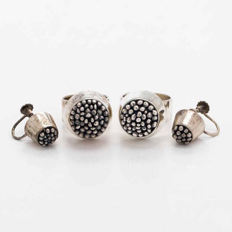Rings and earrings, silver, Tillander, 1950 / 60s.