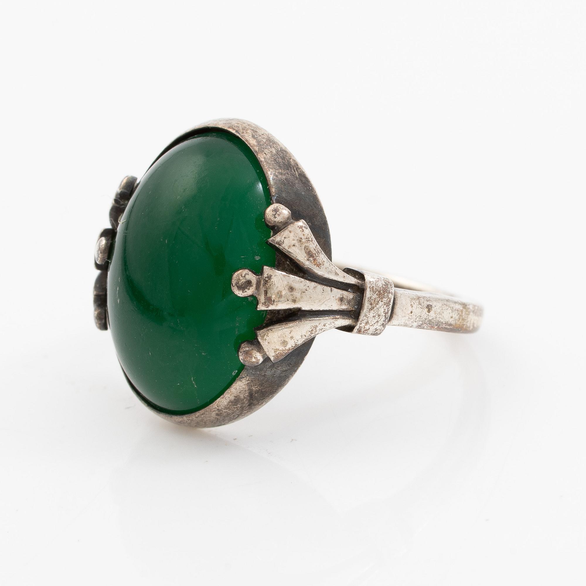 Georg Jensen, ring sterling silver with cabochon-cut green quartz.