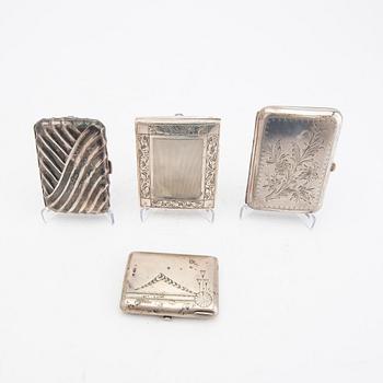 A set of four 19th/20th century silver cigarette cases, total weight 342 grams.